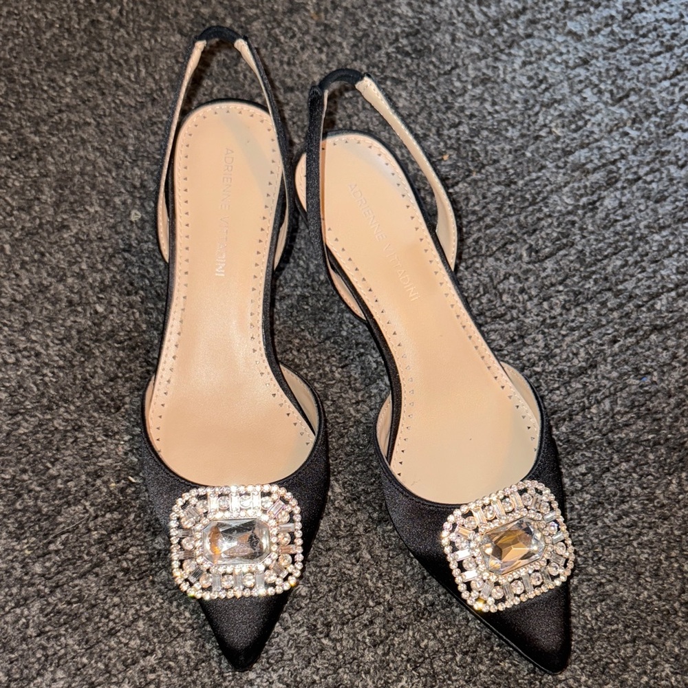 Adrienne Vittadini Black Heels with Crystal Detail